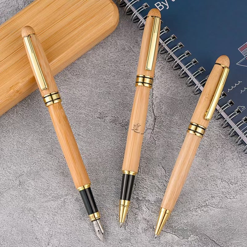 Bamboo Metal Dual Pen Set Fountain Rollerball Pen With Gift Box
