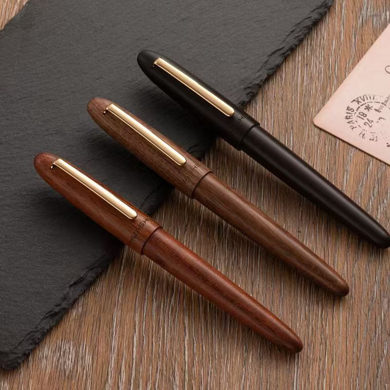 Premium Solid Wood Fountain Pen 24K Plated Nib Writing Ink Pen For Collection