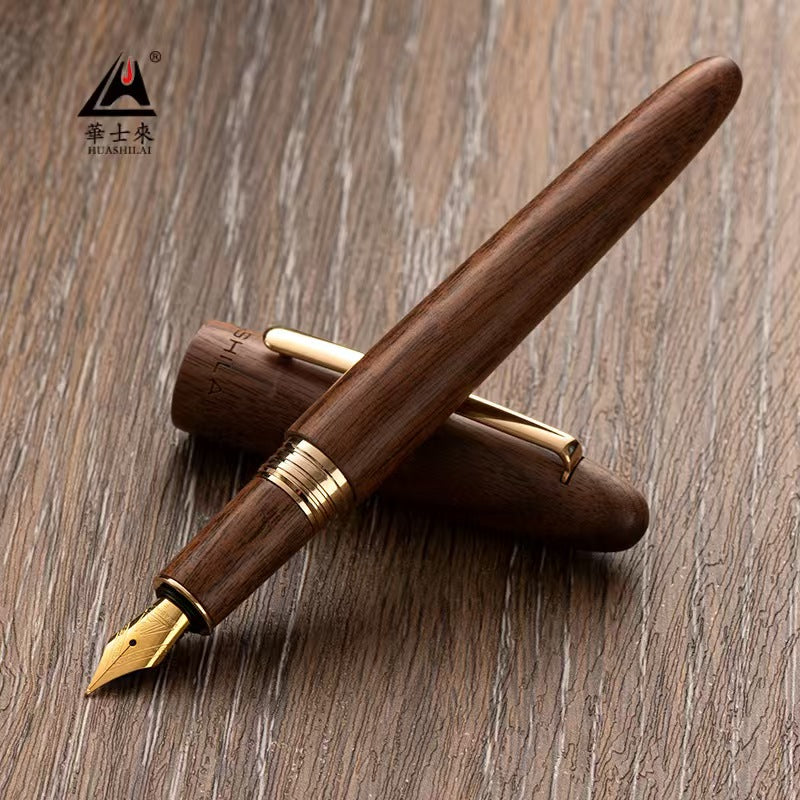 Premium Solid Wood Fountain Pen 24K Plated Nib Writing Ink Pen For Collection