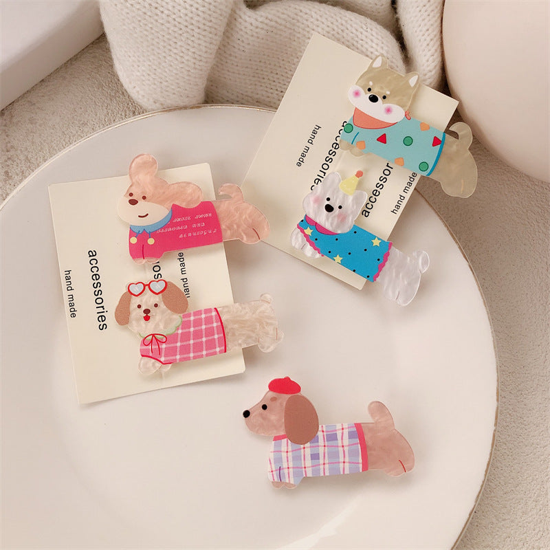 Cute Acrylic Dog & Cat Hair Clip Sweet Cartoon Side Bang Clip Kawaii Duckbill Hair Barrette for Girls Women