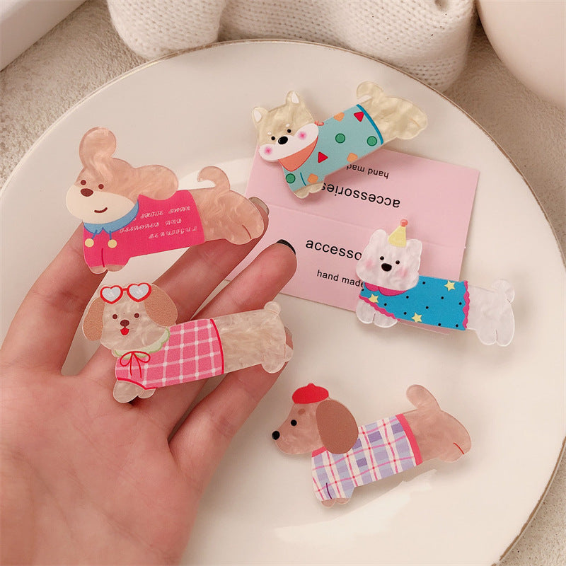 Cute Acrylic Dog & Cat Hair Clip Sweet Cartoon Side Bang Clip Kawaii Duckbill Hair Barrette for Girls Women