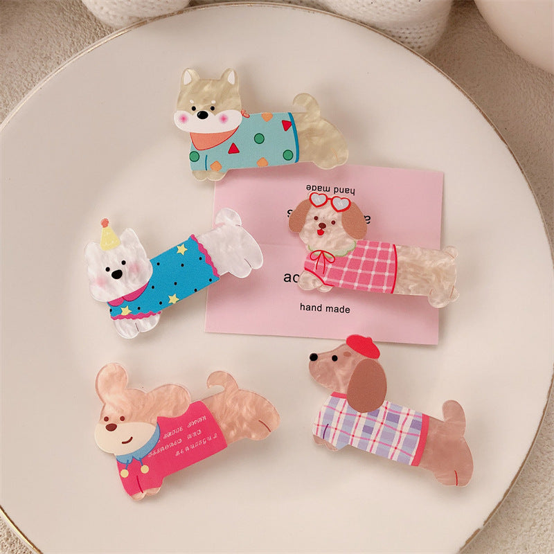 Cute Acrylic Dog & Cat Hair Clip Sweet Cartoon Side Bang Clip Kawaii Duckbill Hair Barrette for Girls Women
